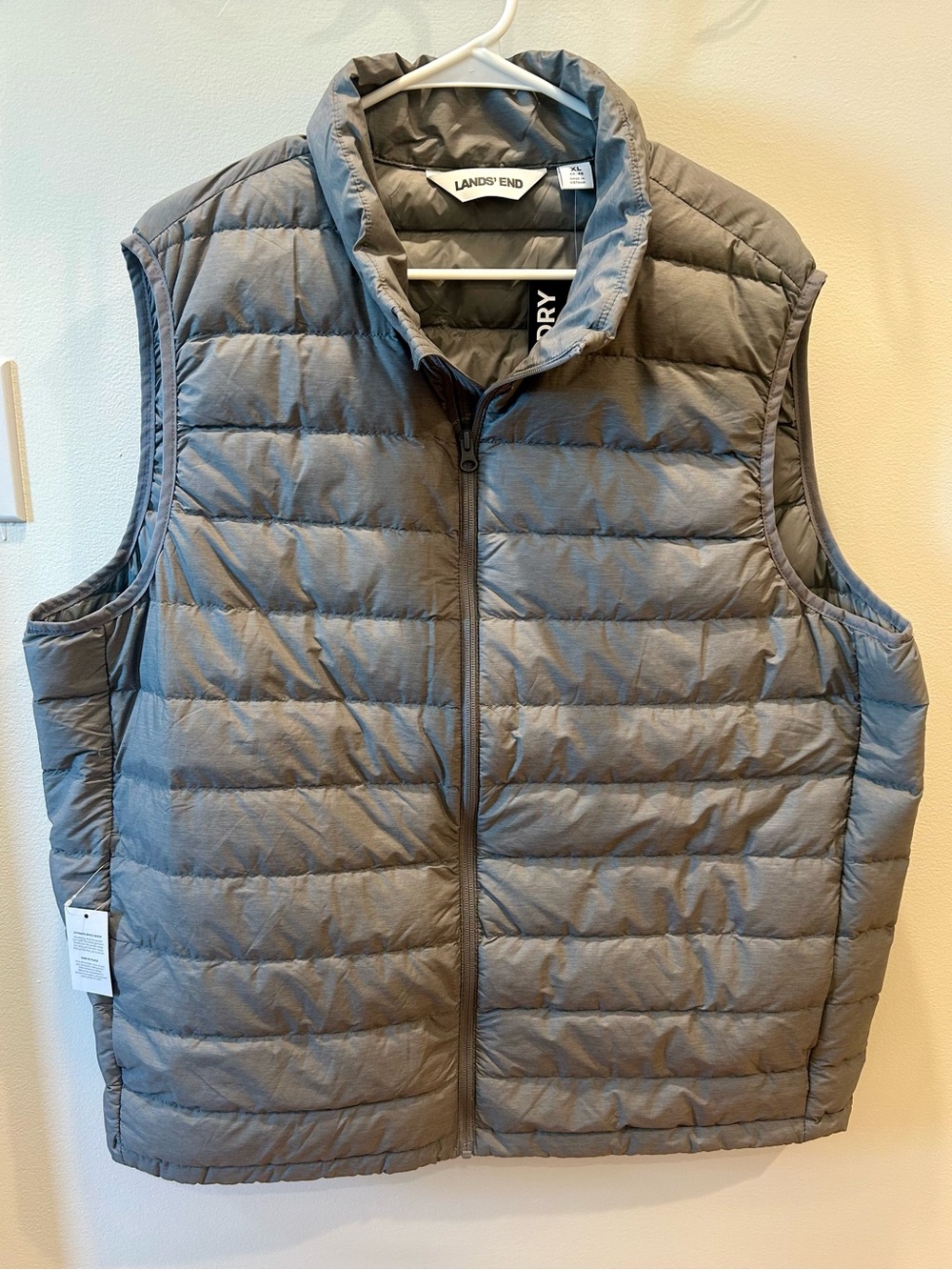 Lands' End HyperDRY Down Puffer Vest Gray Size XL 46-48 Packable Gilet